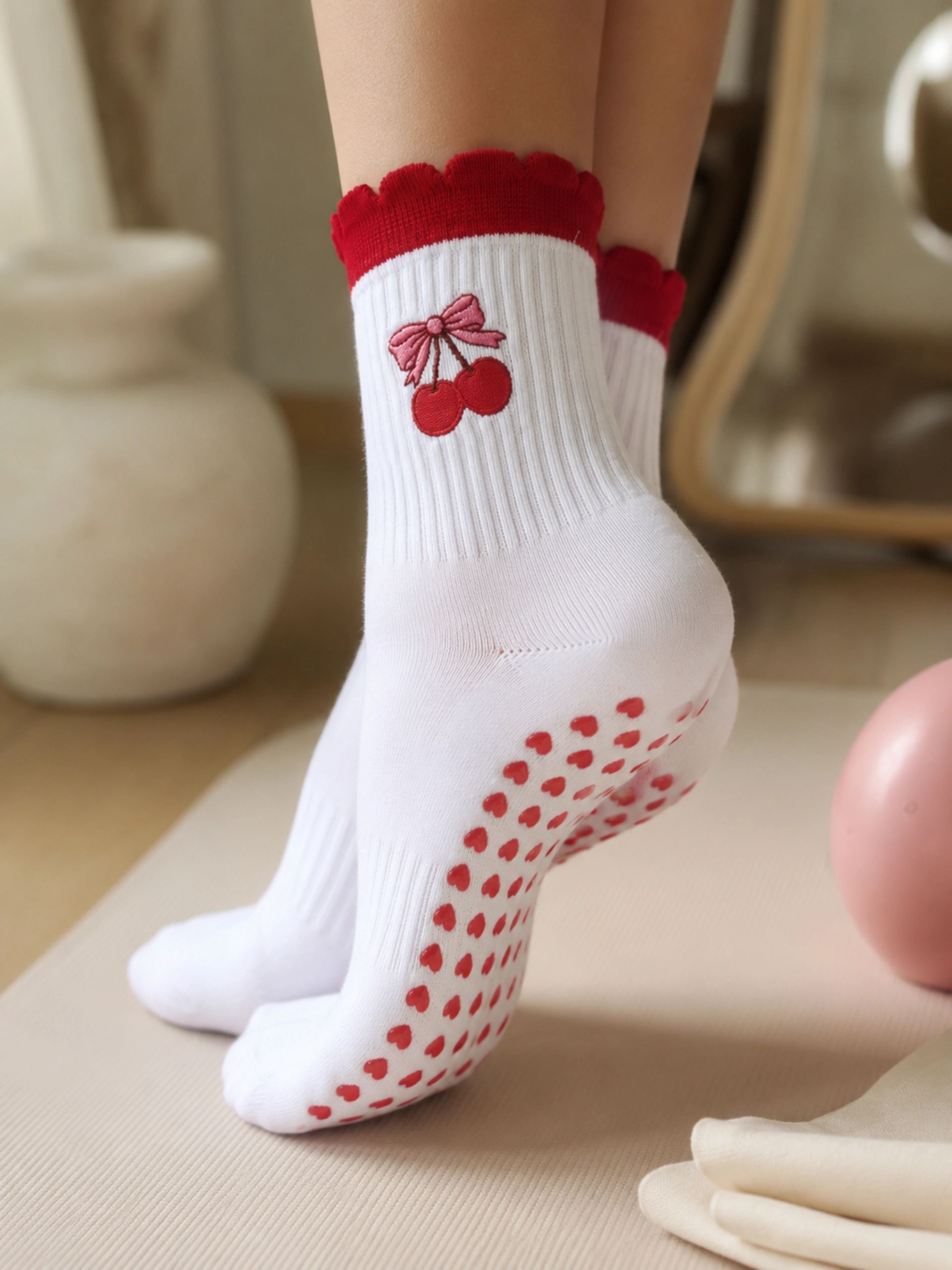 Cherry Pilates Grip Socks for Dog Lovers