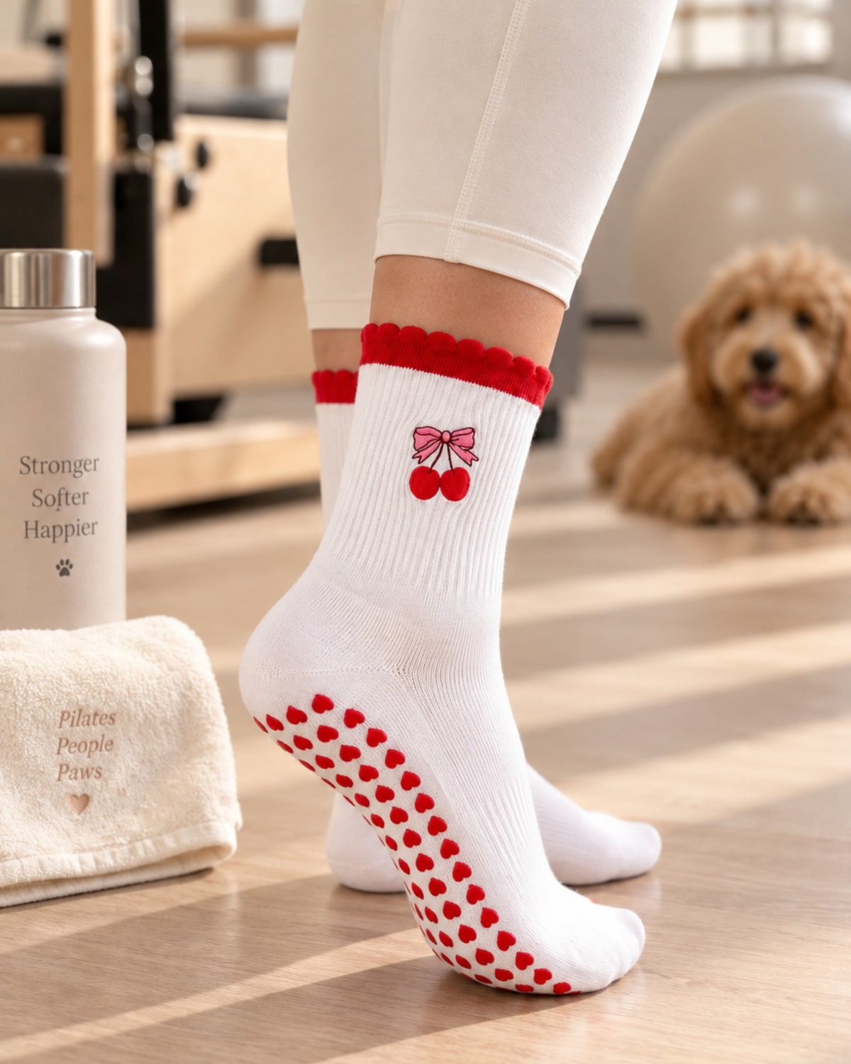 Cherry Pilates Grip Socks for Dog Lovers